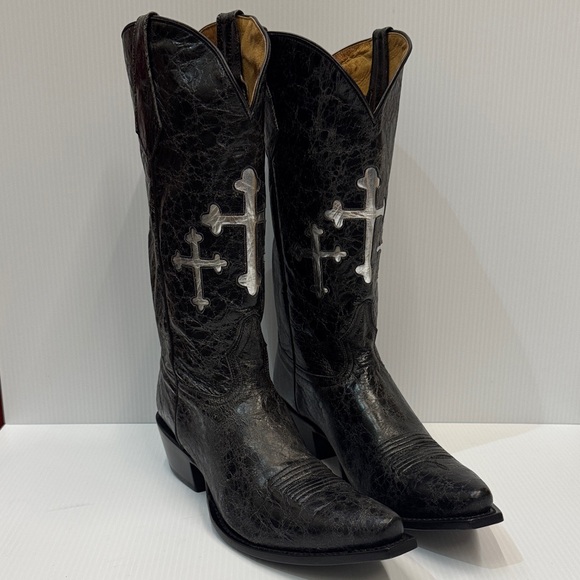 Johnny Ringo Shoes - Johnny Ringo Black Crackle and Silver Crosses Heeled Boots